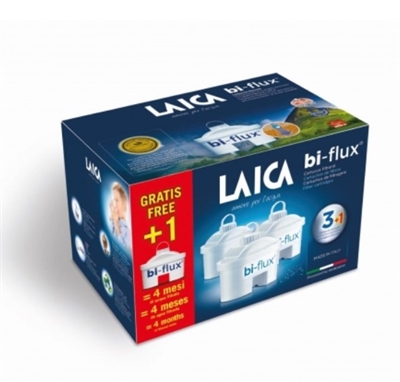 Laica F4M El Cartucho Bi - Flux® Conserva Las Sales Minerales Útiles Para El Cuerpo Presentes De Forma Natural En El Agua De La Red Y Reduce La Dureza Del Agua Y También Reduce: Metales Pesados - Cloro - Contaminantes Químicos - Algunos Pesticidas Y Herbi...