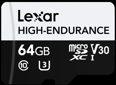 Lexar LMSHGED064G-BCNNG Lexar High-Endurance. Capacidad: 64 GB, Tipo de tarjeta flash: MicroSDXC, Clase de memoria flash: Clase 10, Tipo de memoria interna: UHS-I, Clase de velocidad UHS: Class 3 (U3), Clase de velocidad de vídeo: V30