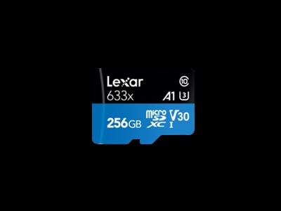 Lexar LSDMI256BB633A Lexar 633x. Capacidad: 256 GB, Tipo de tarjeta flash: MicroSDXC, Clase de memoria flash: Clase 10, Tipo de memoria interna: UHS-I, Velocidad de lectura: 100 MB/s, Velocidad de escritura: 45 MB/s, Clase de velocidad UHS: Class 3 (U3), Clase de velocidad de vídeo: V30. Color del producto: Negro, Azul