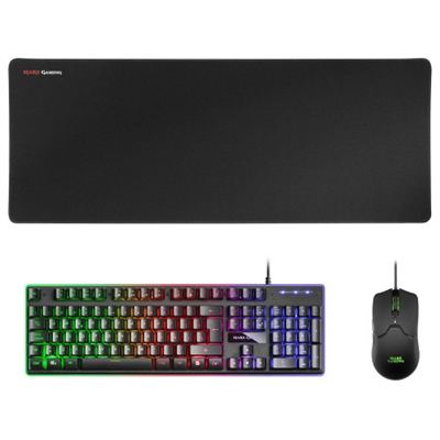 Mars-Gaming MCPXBES Pack Premium con 3 de nuestros mejores periféricos: Teclado híbrido H-MECH, ratón ultra ligero 10K con software de control y una alfombrilla XXL. Disponible en negro o en un espectacular blanco/plata. Compatibilidad universal multiplataforma PC y consolas. Olvídate de los combos de bajas prestaciones para principiantes y entra en el siguiente nivel.PACK GAMING PREMIUM A TU ALCANCECon el combo MCPX 3 en 1 obtienes los mejores periféricos para completar tu setup gaming. Llena de luz tu escritorio y disfruta de un deslizamiento óptimo del ratón sobre la alfombrilla. Utiliza el teclado y ratón con tus dispositivos favoritos, sin límites.DISPONIBLE EN 2 VERSIONESDisponible en dos acabados: negro o en un espectacular blanco/plataTECNOLOGÍA HÍBRIDA H-MECHLa sensación rápida y precisa de los switches mecánicos fusionadas con la suavidad y la durabilidad de los teclados de membrana: la tecnología H-MECH del teclado combina lo mejor de dos productos para ofrecer un rendimiento óptimo a los jugadores más versátiles y exigentes.ILUMINACIÓN FRGB RAINBOW CON EFECTO HALOIlumina tu espacio con una espectacular iluminación FRGB rainbow y una franja ambiental periférica que potencia aún más la estética del teclado, proyectando la luz sobre el escritorio y mostrando un halo que completa tu setup de forma dinámica.SENSOR ÓPTICO DE 10000 DPIConsigue la máxima precisión completamente customizable gracias a su sensor óptico profesional de 10000 DPI. Prepárate para una acción extrema y un control excepcional.SWITCHES MECÁNICOS KAILHPara conseguir la mejor precisión de uso, incorporamos en el ratón los mejores switches mecánicos profesionales de la prestigiosa marca KAILH. Los cuales ofrecen una pulsación inmejorable en todo momento, transmitiendo tus órdenes con la máxima velocidad y precisión. Además, cuentan con la mayor durabilidad de switches mecánicos disponible, prolongando así la vida útil de tu ratón al máximo.ULTRA-LIGERO 69G CON CABLE FEATHERCon una estructura interna optimizada al máximo, sin necesidad de agujeros en su carcasa exterior, el ratón consigue un espectacular peso ultra-ligero de tan solo 69g. Es tan rápido y ligero que parece flotar sobre tu alfombrilla. Además incorpora un cable especial Feather que ofrece una flexibilidad, durabilidad y ligereza superior, reduciendo la resistencia al mínimo para conseguir una sensación similar a la de un ratón inalámbrico.PERSONALIZA TU EXPERIENCIAEl software descargable de Mars Gaming te permite personalizar todos los aspectos de tu ratón fácilmente, desde la iluminación RGB hasta las diferentes macros programables, así como las funciones de cada botón y los parámetros de rendimiento. Diseña tu ratón como más te guste, adáptalo a tus necesidades y consigue una herramienta a tu medida.ALFOMBRILLA XXL AVANZADAFormada por una doble capa, la alfombrilla ofrece el mejor agarre a la mesa y un deslizamiento perfecto del ratón. Por una parte, su capa superior de nanotejido mejora notablemente el rendimiento del ratón, tanto óptico como láser. Por otra parte, su capa inferior de goma garantiza un agarre máximo a la mesa, evitando movimientos de la alfombrilla y ofreciendo mayor confort y comodidad a la hora de jugar. Su tamaño XXL ocupa todo tu escritorio y sirve de base también para tu teclado.COMPATIBILIDAD MULTIPLATAFORMAEl kit MCPX es totalmente compatible con tus plataformas de juego: Windows, PS4, PS5, XBOX ONE, XBOX SERIES X-S, Mac... Podrás usarlo cómodamente y sin preocupaciones, con o sin software de control, para que disfrutes de tus juegos sin limitaciones.