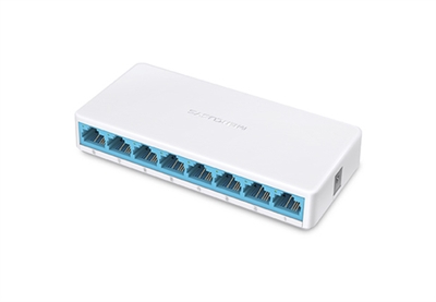 Mercusys MS108 - Oito portas RJ45 de 10/100Mbps com auto-negociação com auto MDI / MDIX- Fácil ampliação de rede cabeada- Design compacto para posicionamento flexível- Configuração Plug and Play, basta plugarFácil Expansão de Rede Cabeada- Switch de Mesa de 8 Portas 10/100Mbps- MS108Design Polido e UltrárrapidoPossuindo quase o mesmo tamanho de um cartão de crédito, o MS108 pode ser posicionado em qualquer lugar da sua casa sem ocupar muito espaço. Seu design sem ventoinhas permite-o ser discreto, independentemente de quanto tempo ele estiver operando.Amplie Sua Rede EthernetCom 8 portas Ethernet de 10/100Mbps, você pode rapidamente expandir sua rede wireless. O MS108 é altamente compatível com computadores, impressoras, câmeras IP, smart TVs, videogames e mais. Isto torna-o perfeito para ambientes residenciais, pequenos escritórios ou até mesmo dormitórios.Fácil de UtilizarNão se preocupe com instalações complicadas. Apenas conecte o switch à sua TV ou computador com um cabo Ethernet para expandir sua rede cabeada em um instante. Absolutamente nenhuma configuração é necessária.Desempenho ConfiávelCom Half/Full Duplex e Tecnologia Learning de Endereço MAC,o MS108 fornece até 1.6Gbps de largura de banda de comutação estável. Antes do envio, cada unidade passa por extensos testes garantindo que o MS108 irá fornecerconexões ininterruptas e de confiança para os próximos anos.