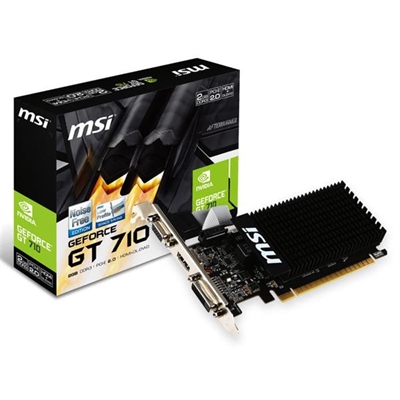 Msi GT 710 2GD3H LP ProcesadorFamilia De Procesadores De GraficosnvidiaProcesador Graficogeforce Gt 70Maxima Resolucion4096 X 260 PixelesCudasiFrecuencia Del Procesador954 MhzSoporte Para Proceso Paralelono CompatibleFirestreamnoAdaptador Grafico, Ramdac400 MhzResolucion (Maxima Digital)4096 X 260 PixelesNucleos Cuda92MemoriaGraficos Discretos Memoria Del Adaptador2 GbTipo De Memoria De Adaptador Graficogddr3Ancho De Datos64 BitVelocidad De Memoria Del Reloj600 MhzPuertos E InterfacesTipo De Interfazpci Express X6 2.0Numero De Puertos HdmiCantidad De Puertos Dvi-DCantidad De Puertos Vga (D-Sub)Version Hdmi.4APeso Y DimensionesPeso78 GProfundidad9 MmAltura69 MmAncho46 MmControl De EnergiaSuministro De Energia Al Sistema Minimo300 WConsumo Energetico9 WDiseñoTipo De EnfriamientopasivoFactor De Formalp/AtxNumero De RanurasColor Del ProductonegroDesempeñoSintonizador De Tv IntegradonoPhysxsiVersion Directx2.0Version Opengl4.5Dual Link DvisiHdcpsi