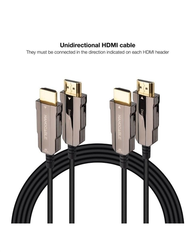 Nanocable 10.15.2060 Nanocable cable hdmi v20 aoc 4k at 60hz 8gbps negro 60-m. Este cable es UNIDIRECCIONAL, tiene que ser instalado de forma correcta para su funcionamiento. Consulte la información que aparece en ambos conectores del cable.