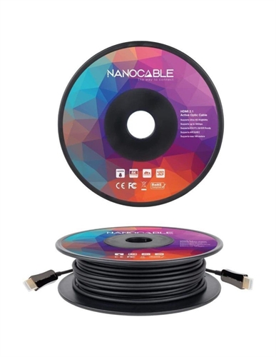 Nanocable 10.15.2160 Cable HDMI V2.1 AOC 8K@60Hz 4K@120Hz 48Gbps A/M-A/M, Negro, 60 m. Cable HDMI V2.1 AOC con conector tipo A macho en ambos extremos. IMPORTANTE: Este cable es UNIDIRECCIONAL, tiene que ser instalado de forma correcta para su funcionamiento. Consulte la información que aparece en ambos conectores del cable.