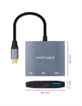 Nanocable 10.16.4306 - Conversor USB-C macho a HDMI hembra, USB3.0 hembra y USB-C PD hembra. Puerto HDMI soporta 