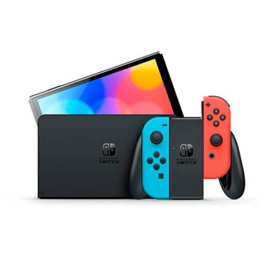 Nintendo 10007455 Nintendo Switch (Modelo OLED) incluye una pantalla de 7 pulgadas con un marco mÃ¡s fino. Los colores intensos y el alto contraste de la pantalla proporcionan una experiencia de juego portÃ¡til y de sobremesa enriquecedora, y aportan mucha vida a los juegos, tanto si compites a gran velocidad sobre el asfalto como si te ves las caras con enemigos temibles. Abre el soporte y pÃ¡sale un mando a otro jugador para compartir la pantalla y disfrutar del multijugador competitivo y cooperativo, donde y cuando quieras. El soporte ancho ajustable de Nintendo Switch (Modelo OLED) puede colocarse en el Ã¡ngulo que prefieras para disfrutar del modo sobremesa cÃ³modamente. La base incluida con Nintendo Switch (Modelo OLED) cuenta con dos puertos USB, un puerto HDMI para conectarse al televisor y un nuevo puerto LAN por cable, que permite disfrutar del juego en lÃ­nea de manera mÃ¡s estable en el modo televisor. Nintendo Switch (Modelo OLED) cuenta con 64 GB de almacenamiento interno. Puedes ampliar el espacio disponible con una tarjeta microSD compatible (a la venta por separado). Descarga tus juegos favoritos para disfrutar de ellos donde y cuando quieras. Nintendo Switch tiene dos mandos, uno a cada lado de la consola, que funcionan juntos: los Joy-Con.