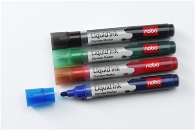 Nobo 1901077 Nobo Liquid Ink - Marcador - no permanente - para rotafolio, transparencias, pizarra - negro, rojo, azul, verde, naranja, púrpura - 3 mm (paquete de 6)