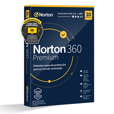 Norton 21433175 Nortón 360 PremiumVarias Capas De Protección Para Tus Dispositivos Y Tu Privacidad Online Con Secure Vpn Y El Nuevo Dark Web Monitoring - Todo En Una Única Solución.Protégete Mejor Online. Dile Sí A La Ciberseguridad.Protecc...