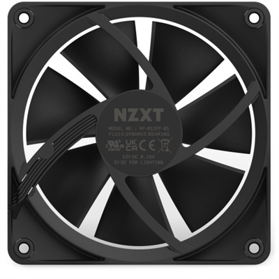 Nzxt RF-R12SF-B1 NZXT F120 RGB. Tipo: Ventilador, Diámetro de ventilador: 12 cm, Velocidad de rotación (mín.): 500 RPM, Velocidad de rotación (máx.): 1800 RPM, Nivel de ruido (baja velocidad): 17,2 dB, Nivel de ruido (alta velocidad): 27,5 dB, Máximo flujo de aire: 50,18 cfm, Presión de aire mínima: 0,75 mmH2O, Presión máxima de aire: 2,7 mmH2O, Tipo de soporte: Rodamiento dinámico fluido (FDB). Color del producto: Negro