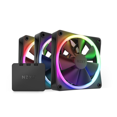 Nzxt RF-R12TF-B1 NZXT F120 RGB Triple Pack. Tipo: Ventilador, Diámetro de ventilador: 12 cm, Velocidad de rotación (mín.): 500 RPM, Velocidad de rotación (máx.): 1800 RPM, Nivel de ruido (baja velocidad): 17,2 dB, Nivel de ruido (alta velocidad): 27,5 dB, Máximo flujo de aire: 50,18 cfm, Presión de aire mínima: 0,75 mmH2O, Presión máxima de aire: 2,7 mmH2O, Tipo de soporte: Rodamiento dinámico fluido (FDB). Color del producto: Negro