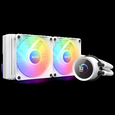 Nzxt RL-KR240-W1 NZXT Kraken 240 RGB. Tipo: Sistema de refrigeración líquida todo en uno, Diámetro de ventilador: 12 cm, Máximo flujo de aire: 78,02 cfm, Presión de aire mínima: 0,75 mmH2O, Presión máxima de aire: 2,7 mmH2O. Ancho: 63,2 mm, Profundidad: 53,2 mm, Altura: 12,8 mm. Color del producto: Blanco