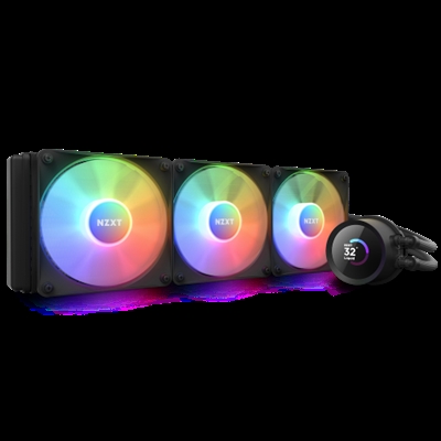 Nzxt RL-KR360-B1 NZXT Kraken 360 RGB. Tipo: Sistema de refrigeración líquida todo en uno, Diámetro de ventilador: 12 cm, Máximo flujo de aire: 78,02 cfm, Presión de aire mínima: 0,75 mmH2O, Presión máxima de aire: 2,7 mmH2O. Ancho: 63,2 mm, Profundidad: 53,2 mm, Altura: 12,8 mm. Color del producto: Negro