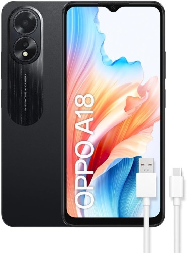 Oppo 631001002094B OPPO A18 - Smartphone Libre, 4GB+128GB, Pantalla HD+LCD 6.6, Cámara 8+2+5MP, Android, Batería 5000mAh, Carga 10W – Negro