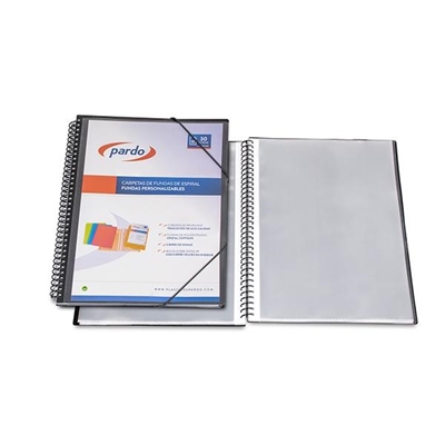 Pardo 844001 Carpeta De Fundas Espiral Tamaño Folio Fabricada En Polipropileno Color Negro. Portada Personalizable. Contiene 40 Fundas Interiores Extra Cristal 90 Micras. Con Sobre Interior.