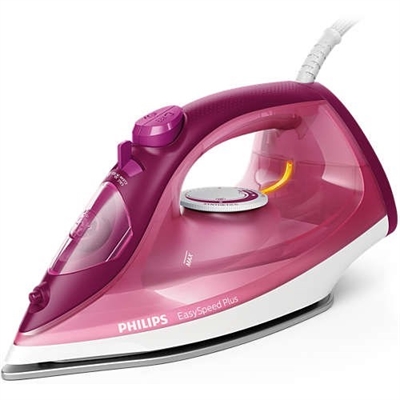 Philips GC2146/40 EasySpeed Plus agiliza el planchado con potentes golpes de vapor para eliminar las arrugas difÃ­ciles, una duradera suela de cerÃ¡mica para un deslizamiento sin esfuerzo y nuestro sistema antigoteo para evitar las fugas. Eso son tres formas sencillas de acelerar el proceso de planchado. Penetra mÃ¡s profundamente en los tejidos para eliminar fÃ¡cilmente las arrugas mÃ¡s rebeldes. La suela de cerÃ¡mica duradera se desliza fÃ¡cilmente sobre cualquier prenda que se pueda planchar. Es antiadherente, resistente a los araÃ±azos y fÃ¡cil de limpiar. El sistema antigoteo evita las fugas para evitar las manchas debidas a las gotas de agua y que puedas planchar con seguridad a cualquier temperatura. La punta es precisa de tres formas. Tiene una punta afilada, una ranura para botones y un diseÃ±o elegante en forma de nariz. La punta de precisiÃ³n triple ayuda a alcanzar las zonas mÃ¡s difÃ­ciles, como los botones y los pliegues. Gracias al depÃ³sito de agua grande de 270 ml, ahora necesitarÃ¡ menos rellenados y podrÃ¡ planchar mÃ¡s ropa de una sola vez. La funciÃ³n de vapor vertical te permite refrescar las prendas directamente en la percha y eliminar las arrugas de las cortinas colgadas. No se necesita tabla de planchar.