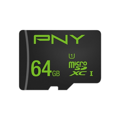 Pny SDU64GHIGPER-1-EF PNY High Performance. Capacidad: 64 GB, Tipo de tarjeta flash: MicroSDXC, Clase de memoria flash: Clase 10, Tipo de memoria interna: UHS-I, Velocidad de lectura: 100 MB/s, Velocidad de escritura: 20 MB/s, Clase de velocidad UHS: Class 1 (U1). Color del producto: Negro