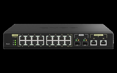 Qnap QSW-M2116P-2T2S QNAP QSW-M2116P-2T2S - Conmutador - Gestionado - 16 x 100/1000/2.5G (PoE+) + 2 x 10 Gigabit SFP+ + 2 x 100/1000/2.5/5/10G (PoE++) - sobremesa, montaje en rack - PoE++ (280 W)