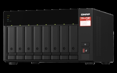 Qnap TS-873A-SW5T QNAP TS-873A. Capacidad de almacenamiento total instalado: 30,72 TB, Tipo de unidades de almacenamiento instaladas: SSD, Tipos de unidades de almacenamiento admitidas: HDD & SSD. Familia de procesador: Ryzen Embedded, Fabricante de procesador: AMD, Modelo del procesador: V1500B. Memoria interna: 8 GB, Tipo de memoria interna: DDR4, RAM máximo soportado: 64 GB. Ethernet LAN, velocidad de transferencia de datos: 100,1000,2500 Mbit/s. Tipo de chasis: Torre, Tipo de enfriamiento: Activo, Color del producto: Negro