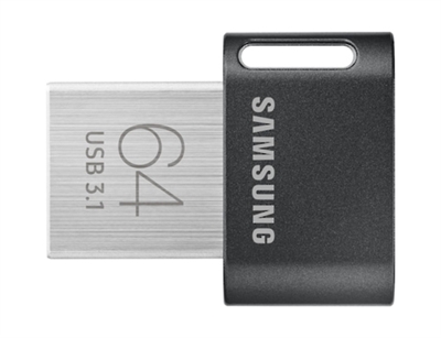 Samsung MUF-64AB/APC Samsung MUF-64AB. Capacidad: 64 GB, Interfaz del dispositivo: USB tipo A, Versión USB: 3.2 Gen 1 (3.1 Gen 1), Velocidad de lectura: 300 MB/s, Velocidad de escritura: 30 MB/s. Factor de forma: Sin tapa. Protección mediante contraseña. Peso: 3,1 g. Color del producto: Gris, Plata
