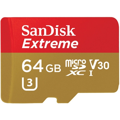 Sandisk SDSQXAF-064G-GN6MA Sandisk Extreme. Capacidad: 64 GB, Tipo de tarjeta flash: MicroSDXC, Clase de memoria flash: Clase 10, Tipo de memoria interna: UHS-I, Velocidad de lectura: 100 MB/s, Velocidad de escritura: 60 MB/s, Clase de velocidad UHS: Class 3 (U3), Clase de velocidad de vídeo: V30. Funciones de protección: Resistente a golpes, A prueba de salpicaduras, Resistente a la temperatura, Resistente al agua, Color del producto: Rojo, Blanco, Amarillo