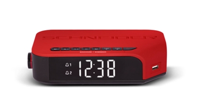 Schneider SC310ACLRED ¡Empiece el día a su manera!Este elegante radio reloj despertador VIVA de Schneider tiene un bonito diseño y le despertará siempre a tiempo. Incorpora una radio FM y ofrece la oportunidad de elegir entre despertarse con su emisora preferida o con el zumbador.Configure la hora y la emisora de radio sin dañar su vista gracias a su gran pantalla LCDAlarma dualEl sistema de audio de Schneider incorpora dos alarmas. Ajuste una hora de alarma para usted y otra para despertar a su pareja.Cargador USBRecargue fácilmente, gracias a su diseño ergonómico, sus dispositivos electrónicos directamente en la radio despertador VIVA.