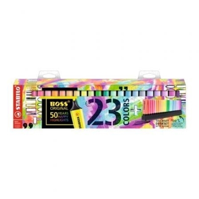 Stabilo 7023-01-5-20 Marcador Fluorescente De Tinta De Base De Agua Con Punta Biselada En 2 Grosores De Trazo: 2 Mm Y 5 Mm. Cuerpo Fabricado En Plastico. Set 23 Unidades Colores Surtidos 9 Fluor Y 14 Pastel.