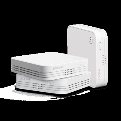 Strong WI-FI MESH HOME TRIO PACK Utilizando la solución Easy Mesh de última generación, el Wi-Fi Mesh Home Trio Pack 1200 de STRONG combina la tecnología Mesh con el potente estándar Wi-Fi 802.11ac MU-MIMO para obtener la máxima velocidad y cobertura en el hogar.Este paquete de 3 ATRIA Mesh Extender 1200 reemplaza su red Wi-Fi actual sin necesidad de cambiar su módem o router. Ofrece una red Wi-Fi de itinerancia superrápida y sin interrupciones a una velocidad de hasta 1200 Mbit/s con una cobertura de hasta 450 m².Dependiendo del tamaño de su casa, puede añadir hasta 3 ATRIA Mesh Extender 1200 adicionales (hasta 6 ATRIA Mesh Extender 1200 cubren un área de hasta 900m²).Gestione su red Wi-Fi Mesh con solo un toque del dedo con la aplicación ATRIA, disponible para dispositivos Android e iOS.