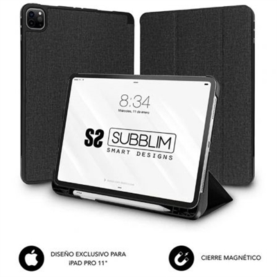 Subblim SUB-CST-5SC350 Exclusiva funda para el iPad Pro 11” 2020 que proporcionará un total protección a tu dispositivo en todo momento. Tiene un diseño moderno y elegante en formato Full SmartCover. La carcasa posterior está hecha de material de termoplástico que disipa el calor del iPad además de ofrecer una especial protección para que no tenga que preocuparse por ningún daño y añade unos bordes reforzados contra las caídas. Ofrece una fácil instalación con un sencillo clip. Dispone de diferentes ángulos de visión con los que podrás visionar vídeos o escribir. Todas las funcionas de la Tablet son accesibles con la funda puesta y posee una abertura para cámara que permite tomar fotos y videos. Esta funda de una pieza se ajustará a tu nuevo iPad Pro 11” 2020 como un guantey con un cierre magnético de precisión. Ofrece una forma ideal de protección donde quiera que vaya.Shock AbsortionLos bordes y cantos de la funda proporcionan una protección extra y están pensados contra las caídas accidentales.Dos ángulos de visiónUno que te permitirá el visionado de vídeos y películas favoritas además de otro que te permitirá una perfecta escritura.ExclusivaEspecialmente diseñada para el modelo iPad Pro 11” 2020. Acceso perfecto a todos los botones, puerto de carga y apertura de cámara.Slot Apple PencilDispone de un exclusivo Slot para transportar el Apple Pencil con total tranquilidad y protección