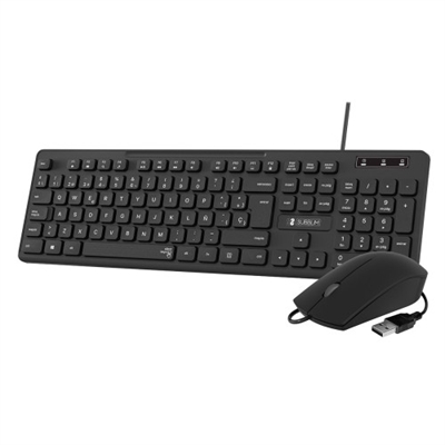 Subblim SUBKBC-CSSK01 La combinación de Teclado y ratón Combo Business Slim Silencioso con cable USB, te proporciona una precisa y confortable escritura gracias a su ergonomía en las teclas planas de bajo perfil y la forma del ratón contorneada. Resulta una combinación para conseguir una mayor productividad creando un espacio de trabajo ideal. Todo ello sin ruidos incómodos gracias a la tecnología Silent Keys utilizada en las teclas y los botones.Teclas PlanasTeclas planas contorneadas y de perfil bajo para una cómoda escritura. Tecnología de membrana pensada para obtener la máxima eficiencia en cada pulsación además de gran estabilidad y precisión.Resistente a salpicadurasResistente a los derrames o vertidos de líquidos y a prueba de salpicaduras, con lo que no tienes que preocuparse por arruinar tu inversión de forma accidental.Diseño delgado y completoTeclado de diseño delgado y elegante con solo 23mm de grosor con soportes de inclinación ajustables que hace más agradable un uso continuado. Incorpora teclado numérico para introducir datos más fácilmente en hojas de cálculo o programas de contabilidad y finanzas.Conector USB 100% Plug&PlayConecta el teclado y el ratón a los puertos USB de tu ordenador y comienza a utilizarlos inmediatamente sin controladores o descargas adicionales.Ratón Ergonómico con cableErgonómico, compacto, elegante y con funcionamiento de los botones silencioso. Diseñado para adaptarse cómodamente a la mano izquierda o derecha con una máxima precisión de hasta 1200 DPI.