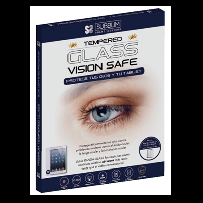 Subblim SUB-TG-2SBL200 Vidrio templado VISION SAFE para proteger tu ojos y tu dispositivo con Panda Glass de alta calidad, formado por aluminosilicato alcalino x6 veces mas resistentes que el vidrio convencional. Alta transparencia, sensibilidad, un toque delicado y dureza extrema que protege la pantalla de la Tablet de rasguños y golpesTEMPERED GLASS BLUELIGHT SAMSUNG TAB S5E T720/T725Vidrio templado Panda Glass con protección para tus ojos VISION SAFE de alta calidadVISION SAFEProtege eficazmente tus ojos contra problemas oculares como el ácido ocular, la fatiga y la hinchazón ocular con el filtro de luz azul.RECUBRIMIENTO AFEvita la suciedad de la grasa y la huella dactilar. Es fácil de limpiar, le brinda una superficie lista y un toque delicado.PANDA GLASSVidrio formado por aluminosilicato alcalino x6 veces mas resistentes que el vidrio convencional