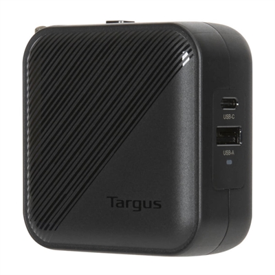 Targus APA803GL Targus - Adaptador de corriente - GaN - 65 vatios - PD - 2 conectores de salida (USB Tipo A, 24 pin USB-C) - negro