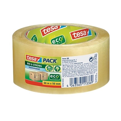 Tesa 58296-00000-01 Precinto Ecologico Con Una Fuerte Adherencia. Fabricado Con Materias Primas Con El 98% De Materiales Biodegradables. Medidas 50 Mm X 66 M. Color Transparente.