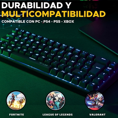 The-G-Lab KEYZ-TITAN-B/SP The G-Lab - Keyz Titanium - Teclado mecanico español 65% QWERTY, USB - Teclado Gaming con Switch Rojo, RGB Personalizable, Anti-ghosting, macros programables - para PC, PS4, PS5, Xbox (Negro).