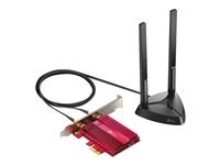 Tp-Link ARCHER TX3000E TP-LINK Archer TX3000E. Interno. Tecnología de conectividad: Inalámbrico, Interfaz de host: PCI Express, Interfaz: WLAN / Bluetooth. Rango máximo de transferencia de datos: 2402 Mbit/s, Estándar Wi-Fi: Wi-Fi 6 (802.11ax), Banda Wi-Fi: Doble banda (2,4 GHz / 5 GHz). Color del producto: Negro, Rojo