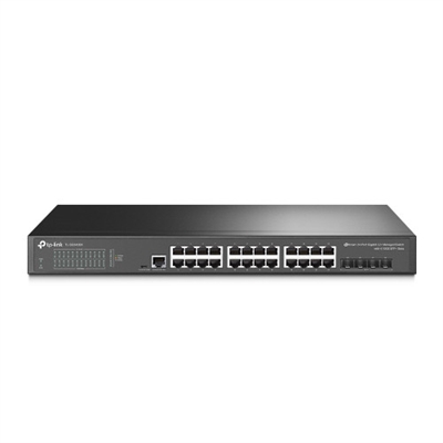 Tp-Link SG3428X TP-LINK TL-SG3428X. Tipo de interruptor: Gestionado, Capa del interruptor: L2+. Puertos tipo básico de conmutación RJ-45 Ethernet: Gigabit Ethernet (10/100/1000), Cantidad de puertos básicos de conmutación RJ-45 Ethernet: 24, Puerto de consola: RJ-45/micro-USB. Tabla de direcciones MAC: 16000 entradas, Capacidad de conmutación: 128 Gbit/s. Estándares de red: IEEE 802.11d,IEEE 802.1s,IEEE 802.1w. Montaje en rack