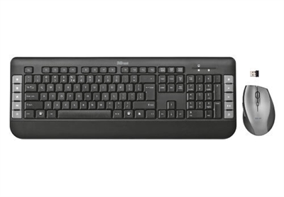 Trust 18045 - Cómodo diseño de teclado y ratón inalámbricos con 10 teclas multimedia.- Diseño ergonómico con un reposamanos antideslizante muy cómodo.- Ratón óptico inalámbrico de 5 botones con diseño ergonómico.- Receptor USB súper pequeño que puede guardarse dentro del ratón.- Botón DPI para cambiar al instante la velocidad del ratón.