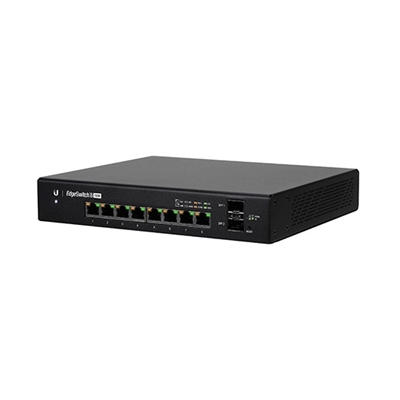 Ubiquiti ES-8-150W Proporciona un gran rendimiento con sus 10 puertos independientes. Los 8 puertos gigabit ethernet ofrecen un total de 150W siguiente el estandar PoE 802.3af/at, asi como 24V PoE pasivo y 2 puertos SFP para conectividad mediante fibra. El UBIQUITI US-8-150W dispone de 8 puertos Ethernet PoE Gigabit y auto detecciÃ³n de estÃ¡ndares 802.3af/at. Para equipos 24V pasivos, se puede habilitar la opciÃ³n manualmente desde el controlador. El UBIQUITI US-8-150W permite expandir tu red de manera sencilla gracias a su conectividad a fibra.