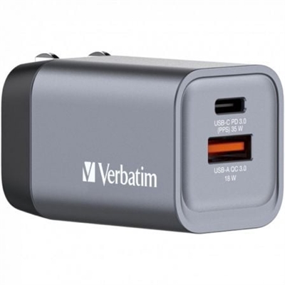 Verbatim 32200 Gnc-100 Gan Charger 4 Port 35W - Color Principal: Grigio; Número De Puertos Usb: 2; Tipo De Conector 1: Usb-C; Output Conector 1: 3 A; Output Total: 3 A