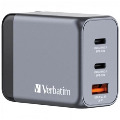 Verbatim 32201 Gnc-100 Gan Charger 4 Port 65W - Color Principal: Grigio; Número De Puertos Usb: 3; Tipo De Conector 1: Usb-C; Output Conector 1: 3 A; Output Total: 3 A