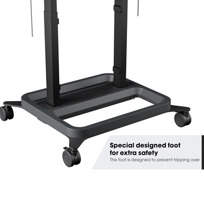 Vogels RISE5205 Un trolley con soporte eléctrico de pantalla RISE 5205 es adecuado para pantallas de hasta 86 y 120 kg como máximo. El soporte sube la pantalla de forma suave, rápida y segura a una velocidad de 50 mm/s con QuickRise™. Con una amplitud de recorrido de 980 mm, el soporte es adecuado tanto para posiciones muy bajas como altas.El montaje descendente garantiza una instalación rápida. Ofrecemos una garantía de 5 años.Los soportes elevadores de pantalla de Vogel’s cumplen con las normas internacionales de seguridad más estrictas de TÜV y CE (UL y GS pendiente).Con su diseño elegante y atemporal, este trolley con soporte eléctrico de pantalla de Vogel’s se adapta a cualquier entorno, como escuelas, salas de reuniones, vestíbulos o salas de juntas. La robusta base de la columna puede levantar fácilmente cualquier marca de pantalla de hasta 86 con un peso máximo de 120 kg. La gestión de cables (CIS®) permite ocultar fácilmente los cables durante la instalación.