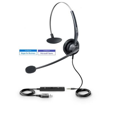 Yealink-Telefonia YEA_UH33 Auriculares Monoaurales Con Cable Usb/Jack 3 5Mm - Funcionalidad: Escuchando / Hablando; Tipología Específica: Cascos; Material: Plástico