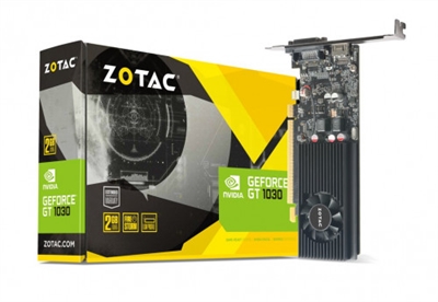 Zotac ZT-P10300A-10L Zotac ZT-P10300A-10L. Familia de procesadores de gráficos: NVIDIA, Procesador gráfico: GeForce GT 1030, Frecuencia del procesador: 1227 MHz. Capacidad memoria de adaptador gráfico: 2 GB, Tipo de memoria de adaptador gráfico: GDDR5, Ancho de datos: 64 bit, Velocidad de memoria del reloj: 6000 MHz. Versión DirectX: 12.0, Versión OpenGL: 4.5. Tipo de interfaz: PCI Express 3.0. Tipo de enfriamiento: Activo, Número de ventiladores: 1 Ventilador(es)